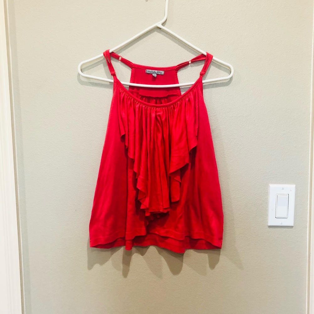 Charlotte russe coral, ruffle , spaghetti strap shirt